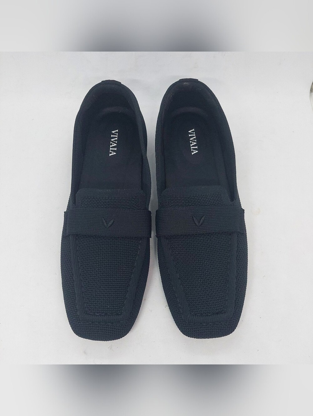 VIVAIA Iconic Square Toe Loafers Silvie Black Knit Womens Size 35.5 US 5 Slip-On